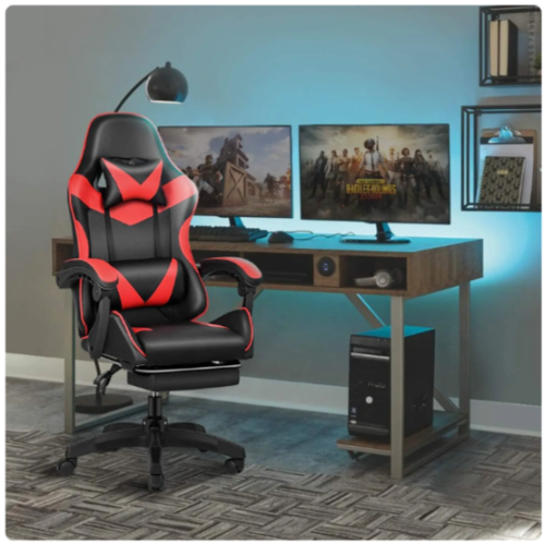 كرسي ألعاب عالي الظهر اسود واحمر مع مسند للقدمين ،