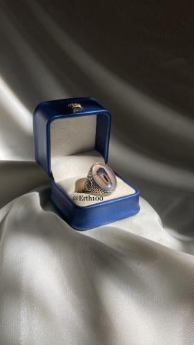 خاتم رجالي فضة عيار 925 مُتوج بالعقيق اليماني الطب...