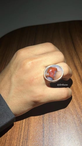 خاتم رجالي فضة عيار 925 مُتوج بالعقيق اليماني الطب...