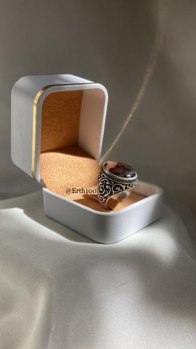 خاتم رجالي فضة عيار 925 مُتوج بالعقيق اليماني الطب...