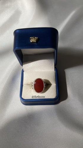 خاتم رجالي فضة عيار 925 مُتوج بالعقيق اليماني الأح...