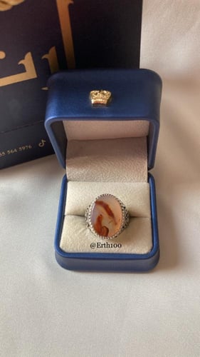 خاتم رجالي فضة عيار 925 مُتوج بالعقيق اليماني الطب...