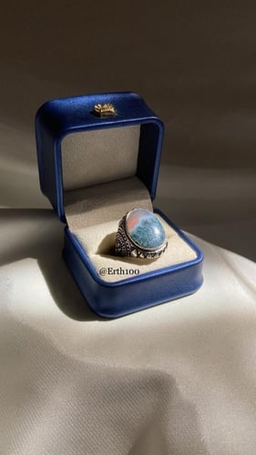 خاتم رجالي صياغة يدوية فضة عيار 925 مُتوج بالعقيق...