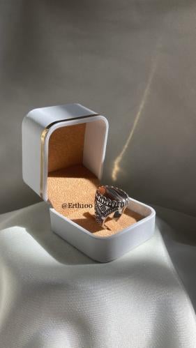 خاتم رجالي فضة عيار 925 مُتوج بالعقيق اليماني الطب...