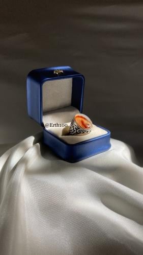 خاتم رجالي فضة عيار 925 مُتوج بالعقيق اليماني الطب...