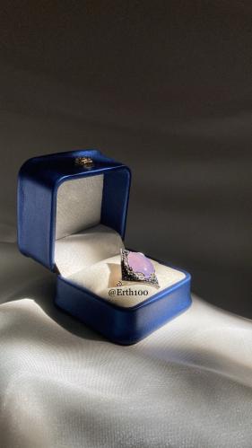 خاتم نسائي فضة عيار 925 مُتوج بحجر العقيق اليماني...