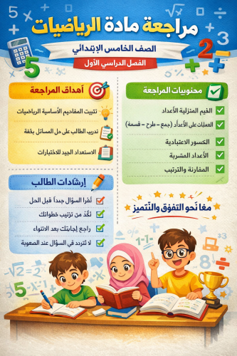 مراجعة مادة الرياضيات صف خامس ابتدائي ف١