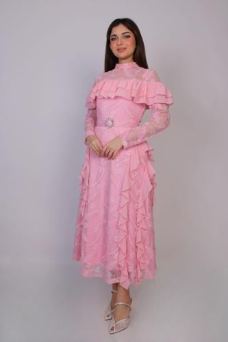 فستان رُقيّ الكشكش – دانتيل ناعم