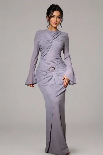 Lavender dress embroidered with elegant metallic pleats