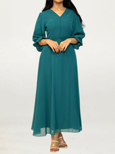 فستان بلون زمردي غني