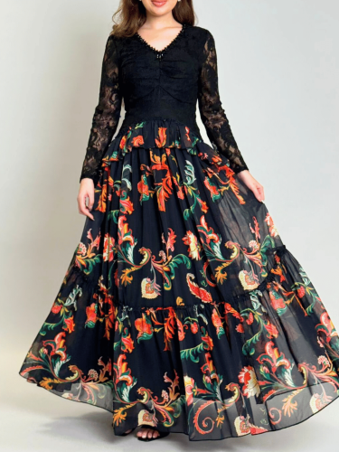 فستان زهور المساء – مزيج الدانتيل والشيفون