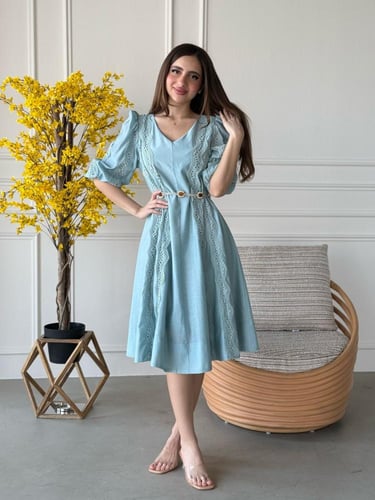 فستان ميد ناعم باكمام حايره