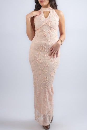فستان هالتر مطرّز أنيق Embroidered Halter Neck Eve...
