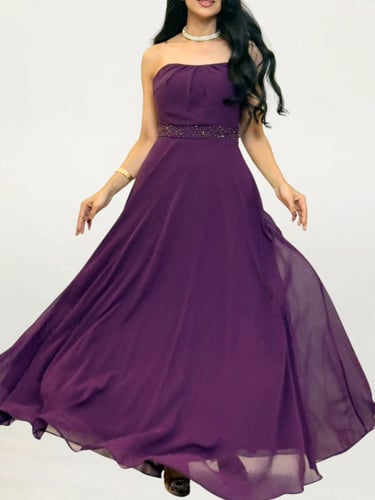 فستان سهرة شيفون مطرز