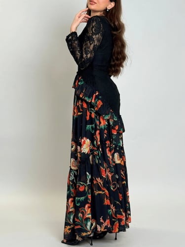 فستان زهور المساء – مزيج الدانتيل والشيفون