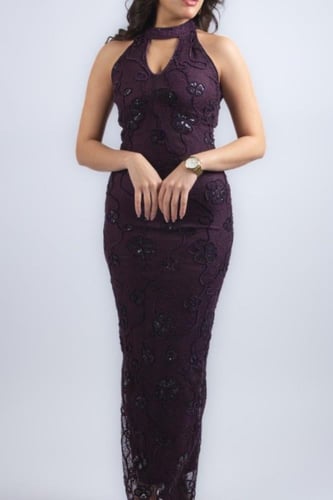 فستان هالتر مطرّز أنيق Embroidered Halter Neck Eve...