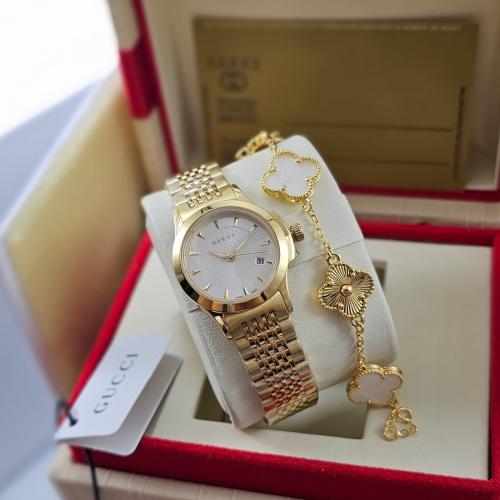 ساعة غوتشي نسائي +سواره مع كامل الملحقات