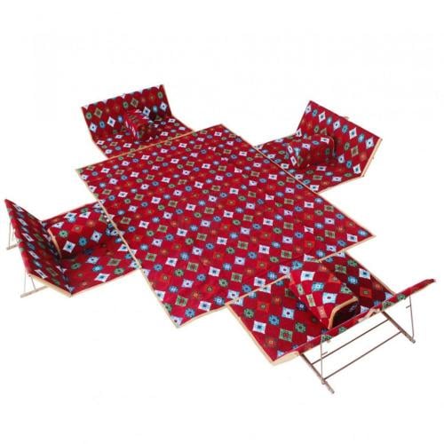 طقم جلسه شعبية 9 قطع لون عنابي منقوش أرضي4 كراسي أ...