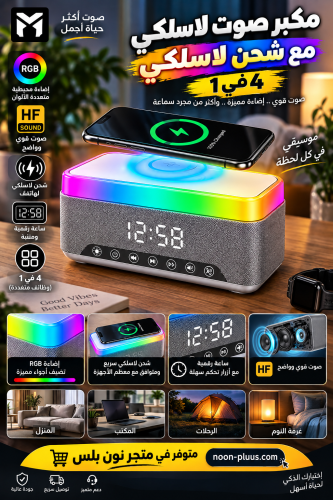 سماعة لاسلكية 4 في 1 مع شحن لاسلكي وإضاءة RGB وساع...