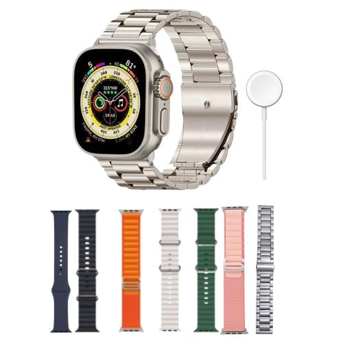 ساعة الترا الذكية بشاحن لاسلكي شاشة كاملة مع 7 اسا...