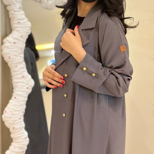 عبايه لون رمادي بازرار ذهبيه