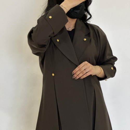 عباية كريب كتان لون بني فاتح