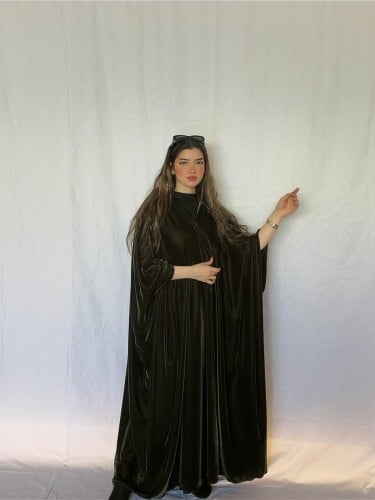 عبايه بشت مخمل كوري لون زيتي