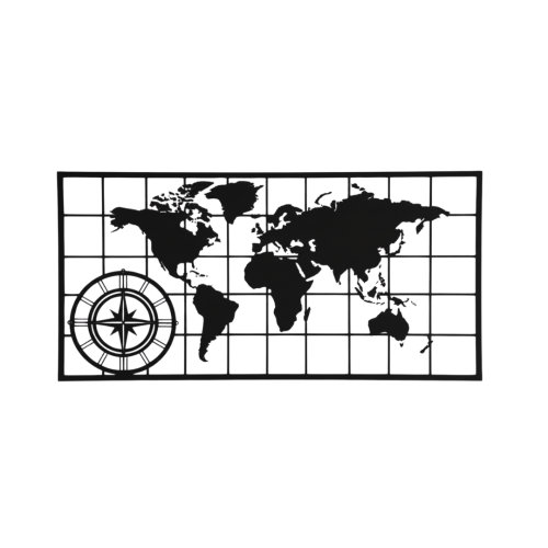 لوحة حائط معدنية خريطة العالم - تثبت بلاصق قوي مرف...