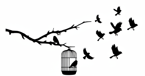 منظر بغصن وطيور وقفص