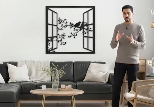 منظر جداري نافذة وطيور معدن