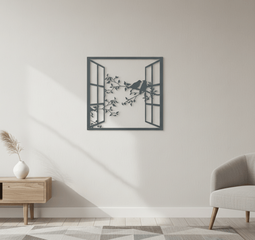 منظر جداري نافذة وطيور معدن