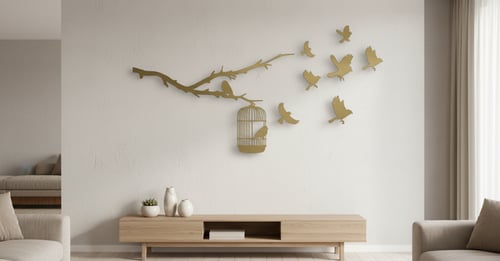 منظر بغصن وطيور وقفص