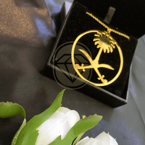 Gold-plated car pendant with a logo of two swords...