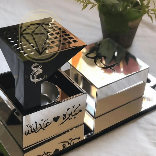 طقم مبخرة وصندوق بخور اكريلك بالأسم حسب الطلب (MD0...