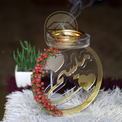 مبخرة اكريلك مع الورد بالأسم حسب طلبك (MD00006)