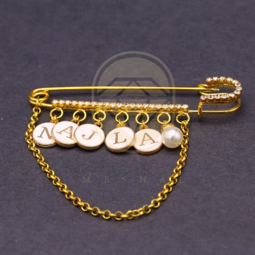 بروش مشبك مطلي بالذهب بالأسم حسب طلبك