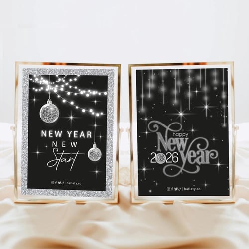 ثيم رأس السنة الفضي ، مطبوع جاهز للتوصيل