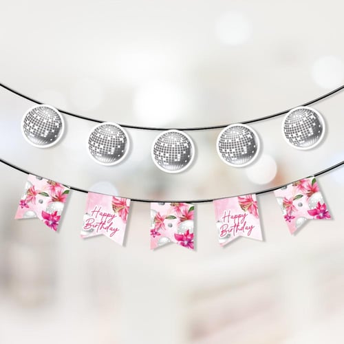 ثيم كرة الديسكو والورود ، مطبوع جاهز للتوصيل