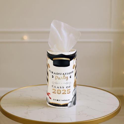 علب مناديل ثيم التخرج الأبيض والأسود - حبة واحدة