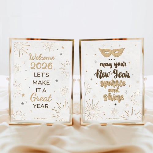 ثيم رأس السنة الذهبي ، مطبوع جاهز للتوصيل