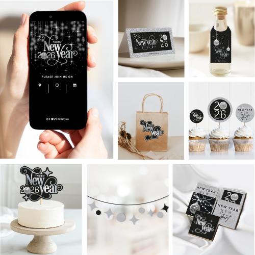 ثيم رأس السنة الفضي ، مطبوع جاهز للتوصيل