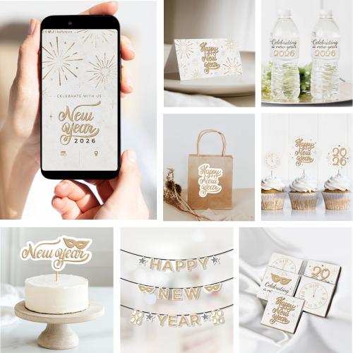 ثيم رأس السنة الذهبي ، مطبوع جاهز للتوصيل