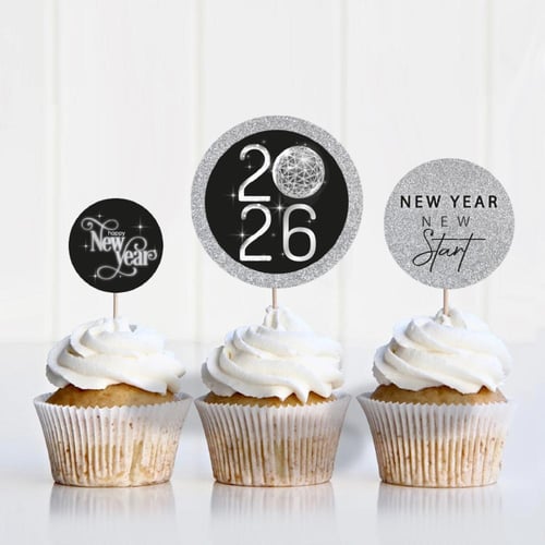 ثيم رأس السنة الفضي ، مطبوع جاهز للتوصيل