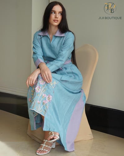 فستان العيد بورود - أزرق و بنفسجي