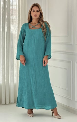 فستان لينن تركوازي