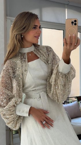 فستان اكمام ترتر مع حزام