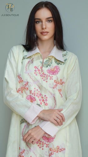 فستان العيد مطرز -أصفر