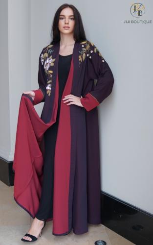 عباية كريب لونين تطريز يدوي