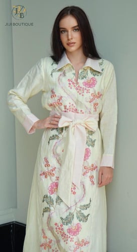 فستان العيد مطرز -أصفر