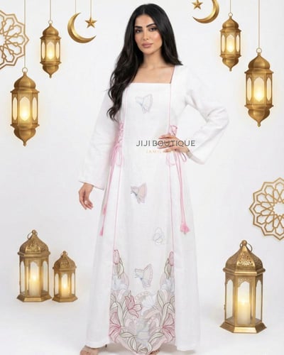 فستان الورد و فراشات تطريز مفرغ